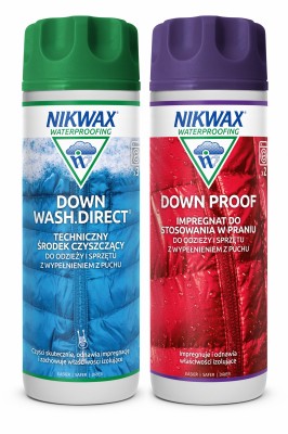 Zestaw do pielęgnacji odzieży i sprzętu wypełnionego puchem Nikwax Down Wash i  Down Proof 2 x 300 ml
