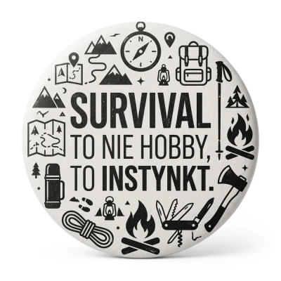 Przypinka turystyczna Mohilo Survival to nie hobby to instynkt 58mm