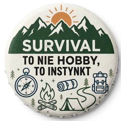 Przypinka turystyczna Mohilo Survival to nie hobby, to instynkt 58mm kolorowa
