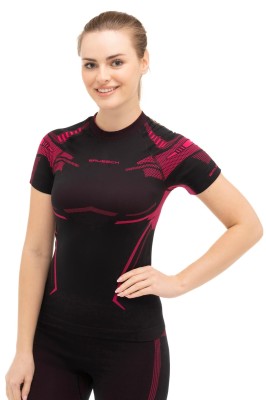 Koszulka termoaktywna damska Brubeck Dry SS13690 czarny/fuksja