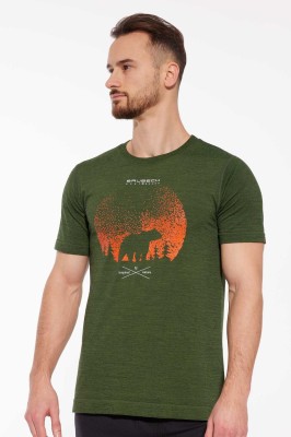 Koszulka męska z merino Brubeck Outdoor Wool Pro SS12650A ciemnozielony niedźwiedź